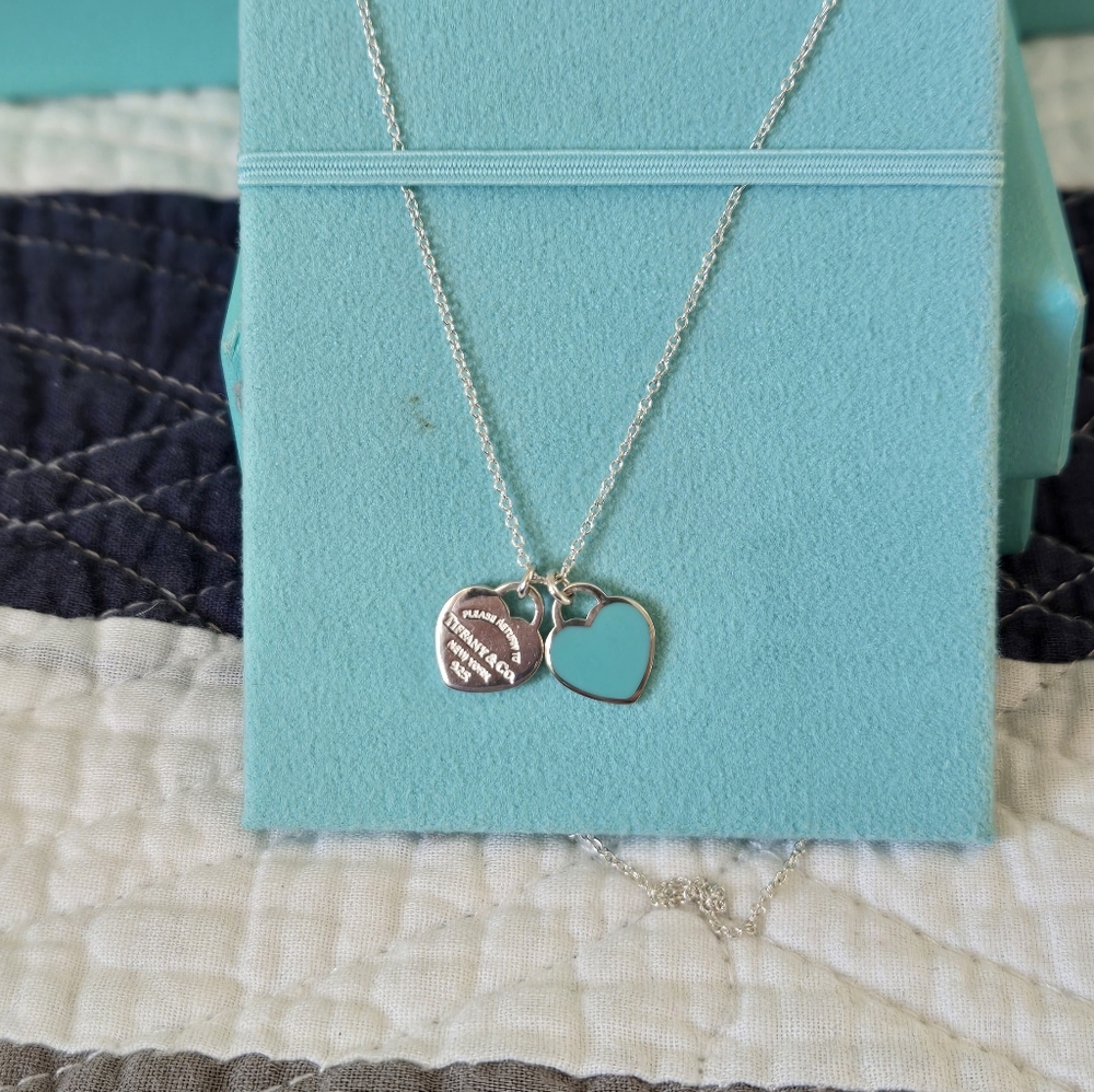 Tiffany & Co Mini Hearts RTT Blue Enamel/Sterling Silver Necklace